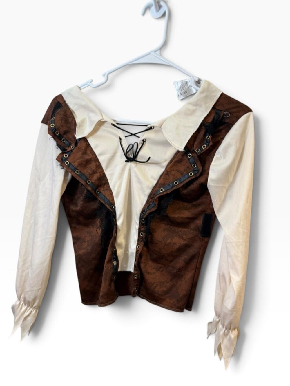 Spirit Halloween Girls’ Pirate Costume Top – Brown & Cream – Child Small